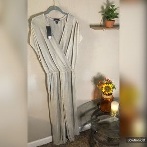 Fun and flirty Satin wide leg jumpsuit very light silver grayish color